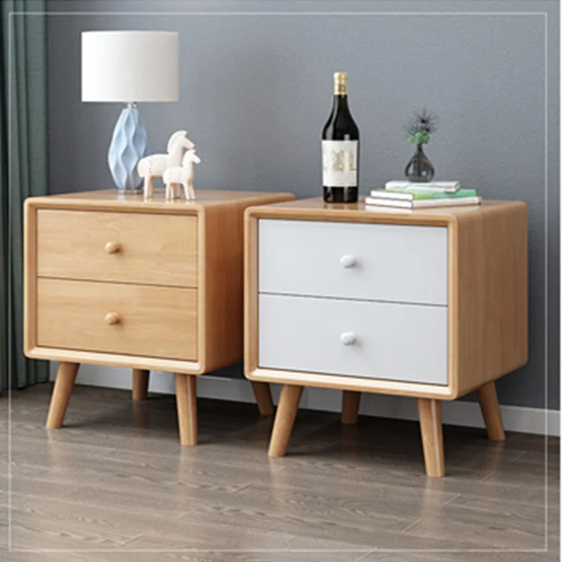

Nordic Solid Wood Bedside Table Modern Minimalist Complete Bedroom Storage Cabinet Japanese Style Log Bedside Cabinet