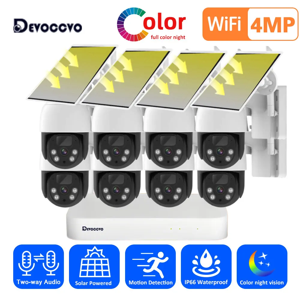 Wireless Battery Powered 5mp 8 Channels Nvr Camera Kit Outdoor Home Wifi Ptz Solar 4MP CCCTV Surveillance Security Camera System