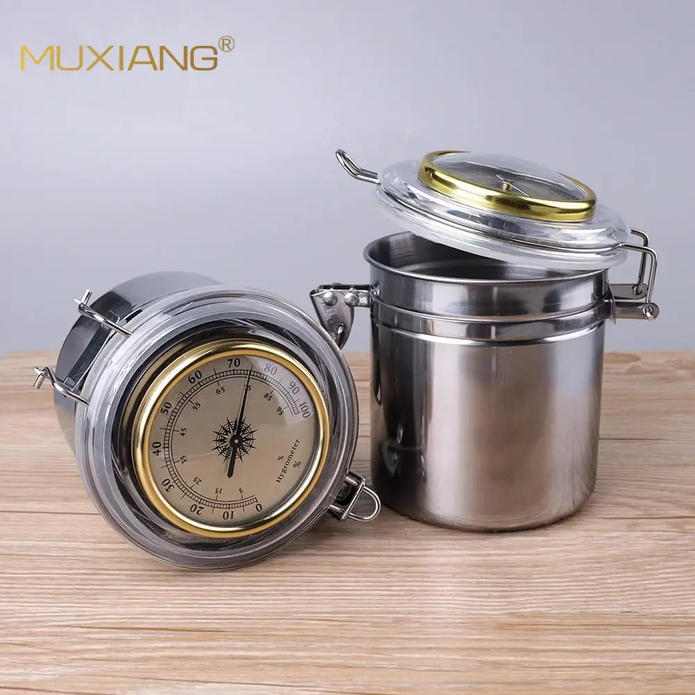 

Storage Container with Hygrometer Lid Cover Aluminum Storage Jar Air Proof To Preserve Smell and Odor Pipe Tobacco Tank