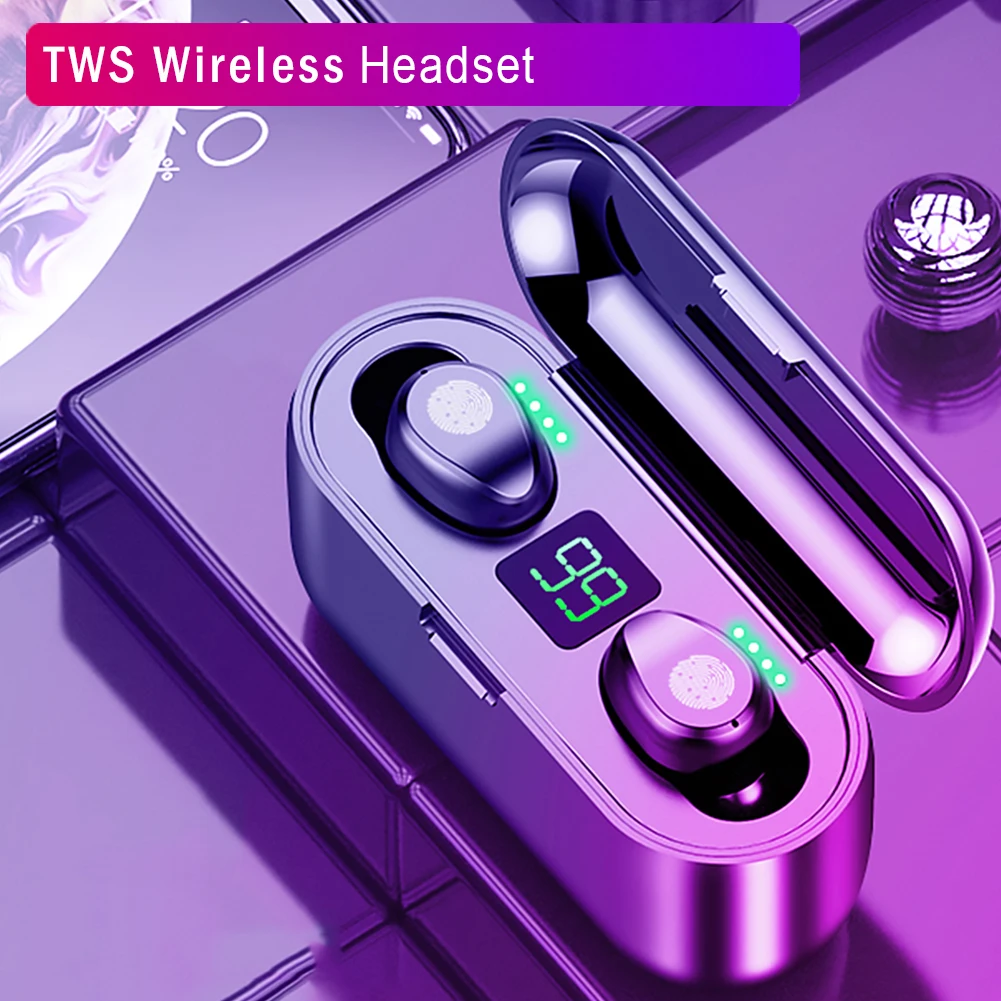

Беспроводная гарнитура F9 TWS, мини-наушники Bluetooth-совместимы с 5.0, наушники-вкладыши с шумоподавлением, спортивные наушники с зарядным чехлом ...