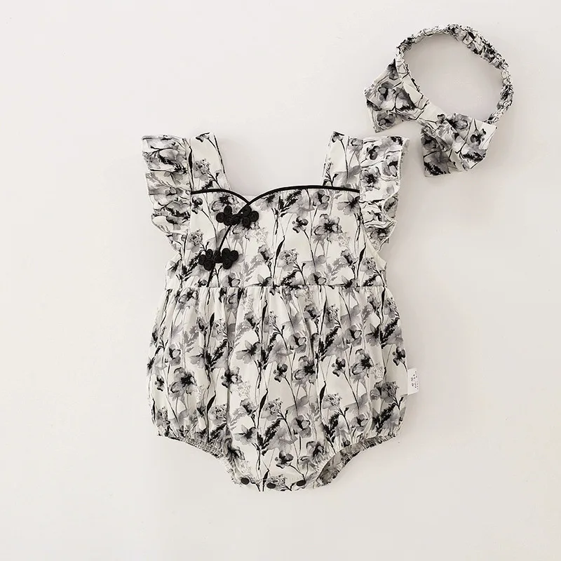

Baby onesie summer thin retro western style newborn full moon female baby bag fart romper