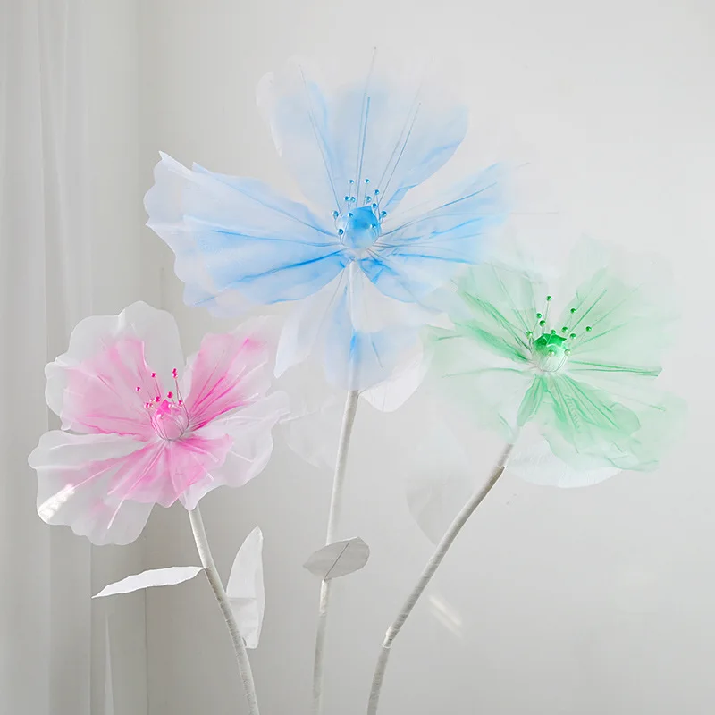 Yannew Large Artificial Poppy Flowers Layered Gauze Flower Wedding Road Lead Decoration Photography Props Ceremony Party Decors