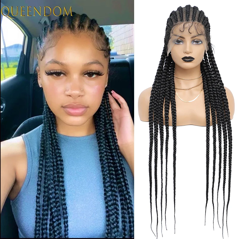 

360 Full Lace Front Box Braided Women's Wig Natural Color Synthetic Braids Cornrow Wig Super Long Knotless Box Braid Wig Cosplay
