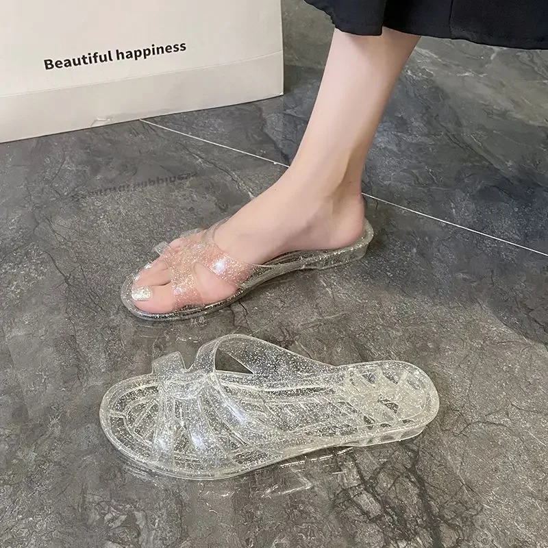 Сандалии Tide Женские тапочки на слово Прозрачные домашние шлепанцы плоской