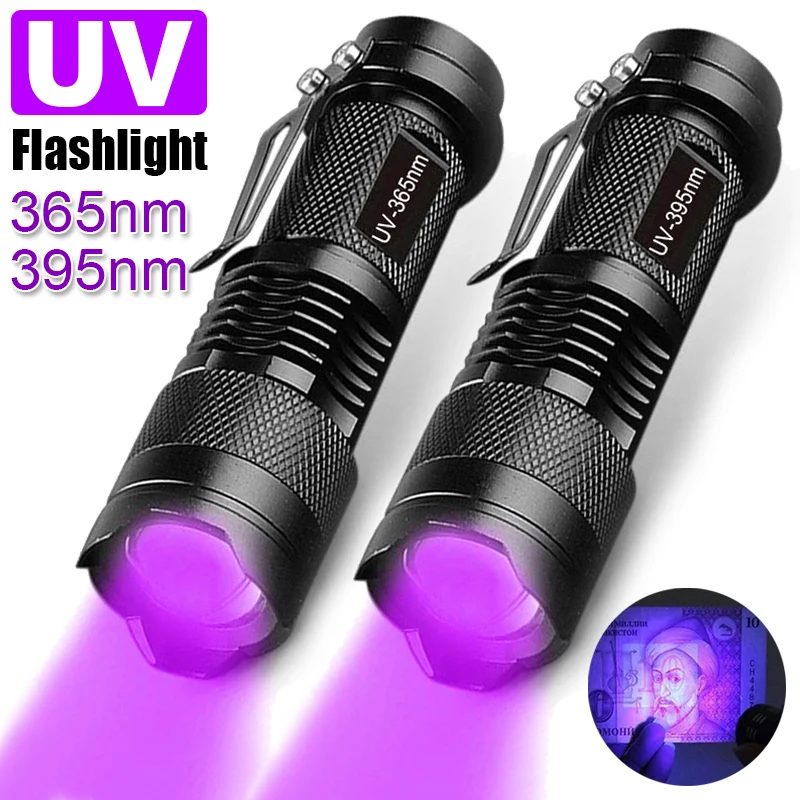 

Pet Detector Lights 395/365nm Violet Tools Flashlight Ultra Stain Lamp Zoomable Urine Mini Inspection Torch Ultraviolet