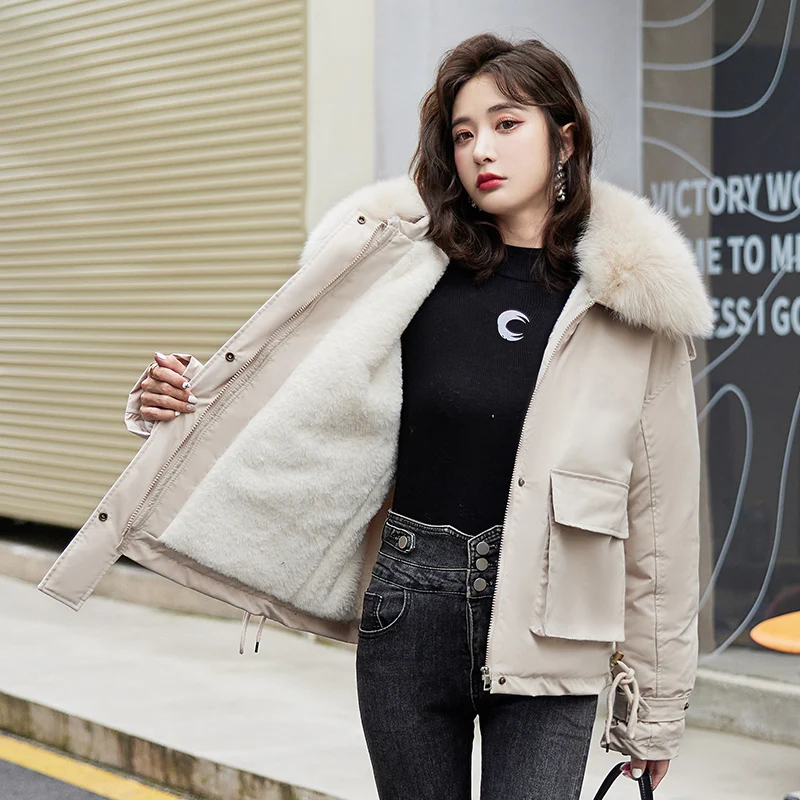 Winter Jacket Women Parkas 2022 New Fur Collar Snowsuit Fashion Long Sleeve Loose Korean Coats Large Size Female Clothing