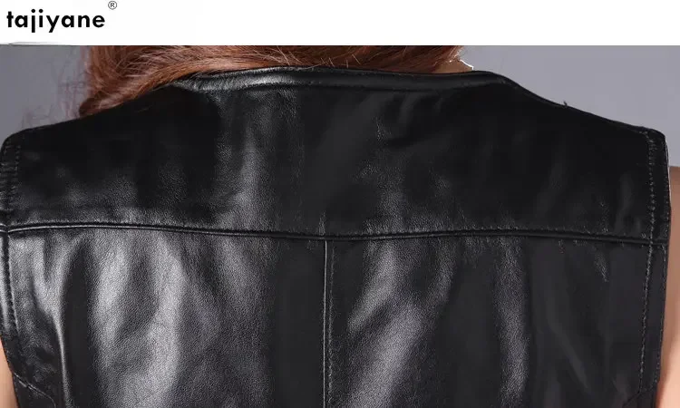 Женская короткая куртка без рукавов Tajiyane черный кожаный жилет из натуральной