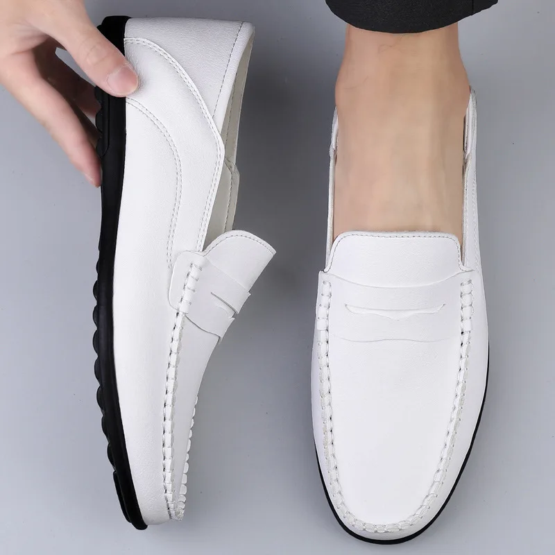 Spring Autumn Men Casual Shoes Fashion Handmade Microfiber Loafers Comfortable Breathable Non-Slip Rubber Sole Flat Shoes