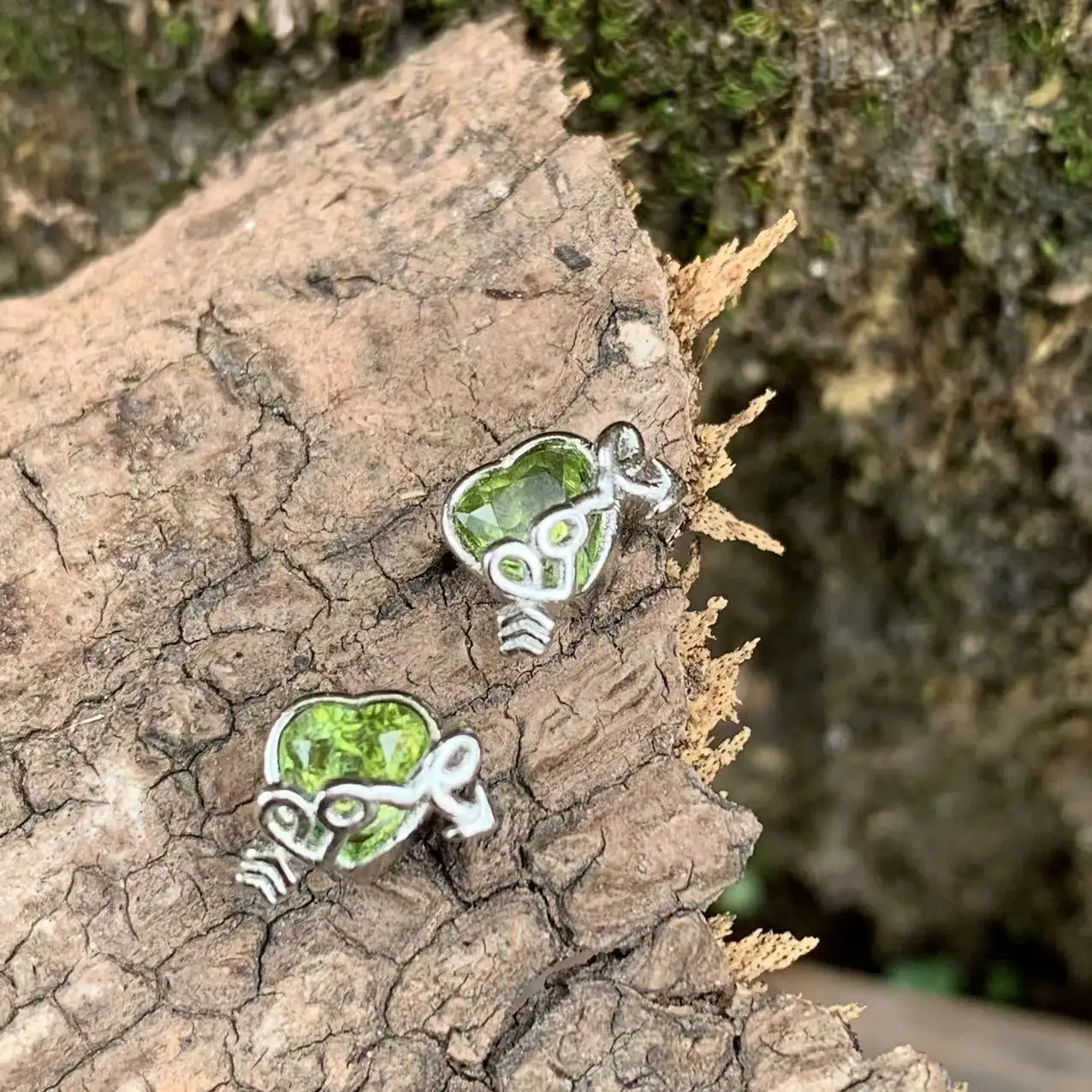 

100% Genuine Natural Peridot 925 Sterling Silver Stud Earrings for women Heart Jewelry Gift