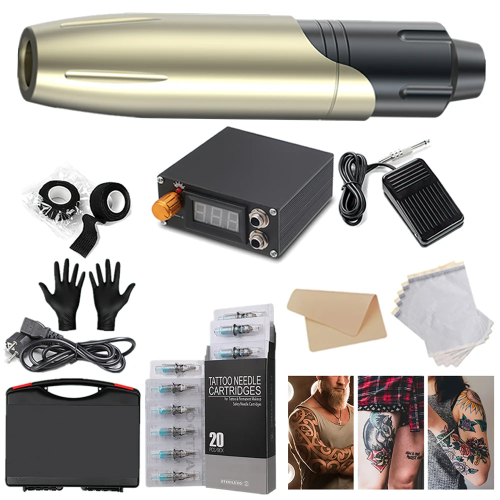 

Portable Professional Rotary Tattoo Pen Set with Needles Tattoo Machine Kit Permanent Makeup Tattoo Supplies for Body Tattoo Art