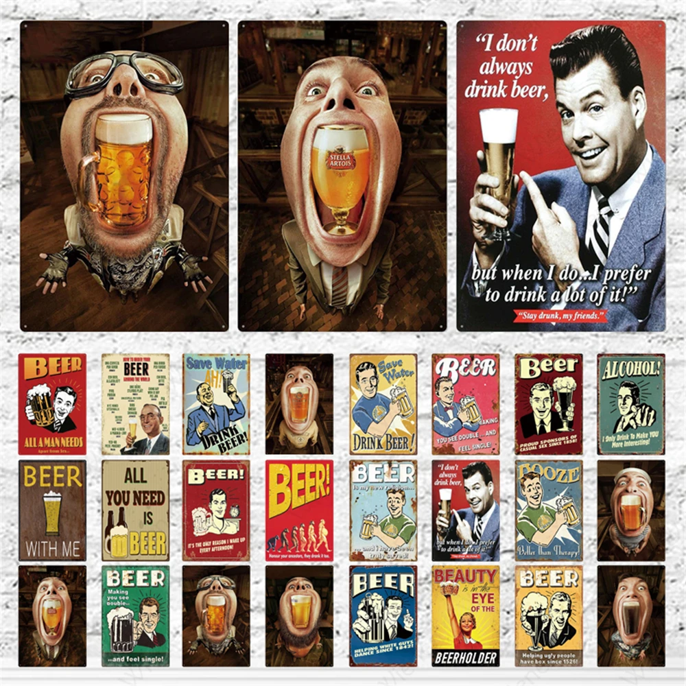 

Funny Beer Plaque Vintage Tin Sign Metal Sign Beer Wine Decorative Plaque Wall Decor Pub Kitchen Bar Man Cave Club Decoration