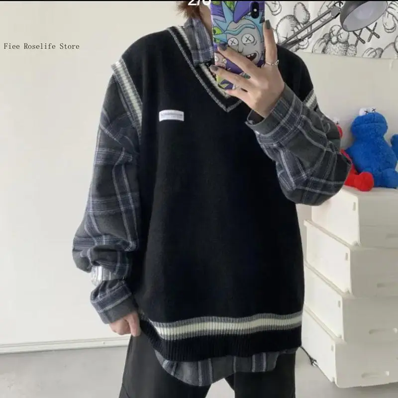 Весна-осень v-образный вырез вязаный свободный мужской