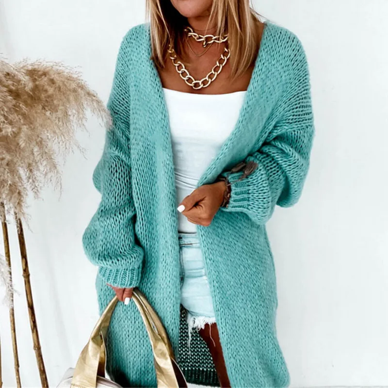

Women Cardigan Mid-Length Loose Batwing Sleeve Cardigans Soft Warm Knitted Jacket 2022 Autumn Winnter Solid Color Sweaters Coat