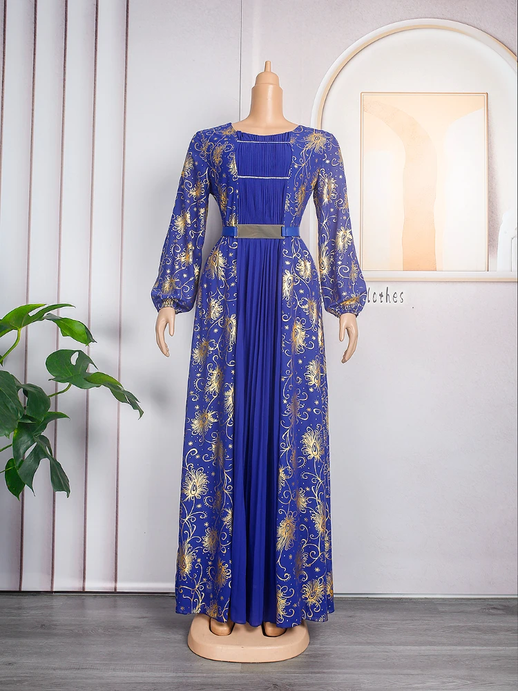 

Plus Size Long Sleeve Party Dresses for Women Dashiki African Clothes 2023 New Summer Fashion Muslim Arabic Chiffon Maxi Dress