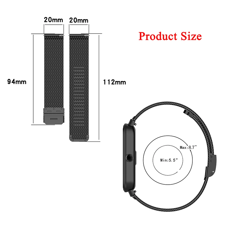 Replacement Band For Zepp E Milanese Loop Strap For Zepp E Circle/Sqaure Metal Wristband Adjustable Smart Watch Accessories Belt