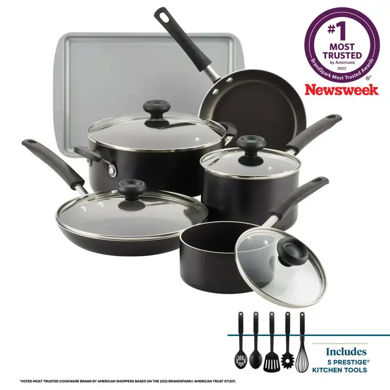 

15-Piece Easy Clean Aluminum Nonstick Pots and Pans Set/Cookware Set, Black Cooking Pot Sets for Effortless Cooking