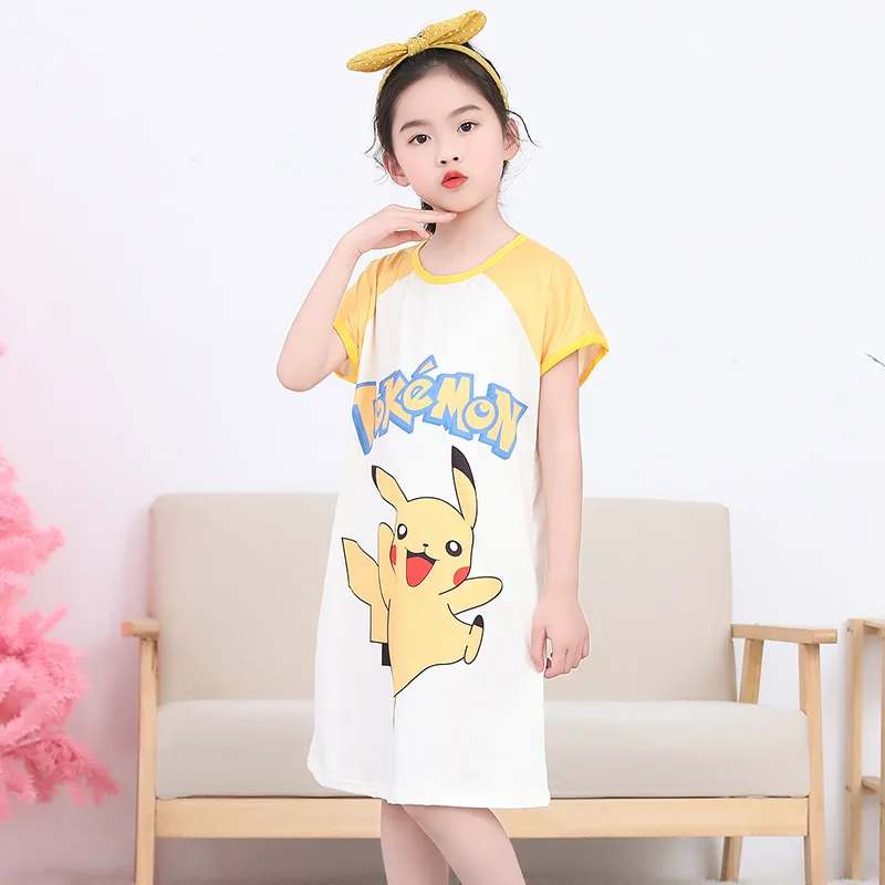 

Pokemon Pikachu Nightdress Summer Spring Girls Nightgown Pajamas Kids Long Sleeve Cute Cartoon Baby Sleep Dress Homewear