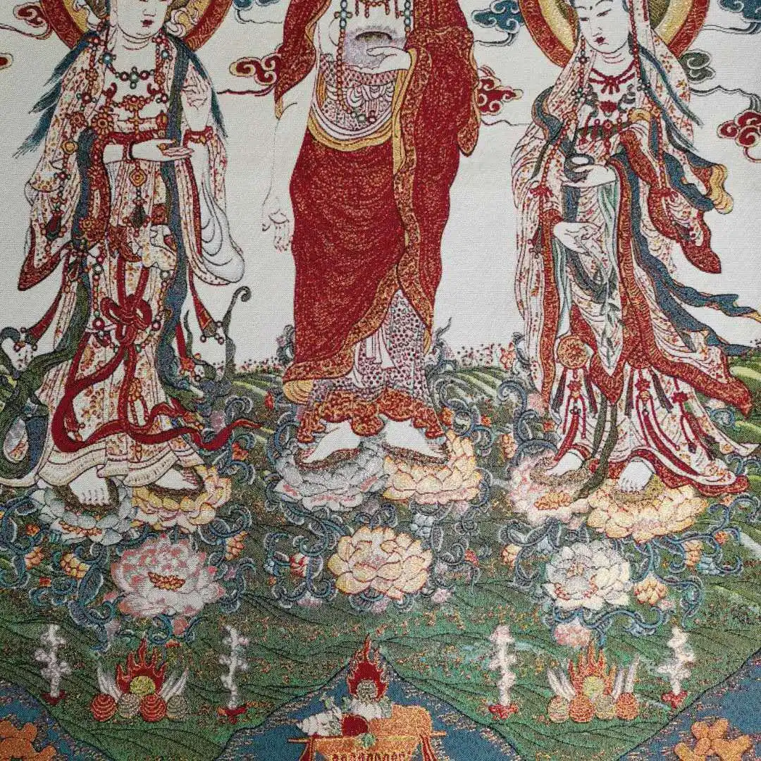 Фото Китайская буддийская ткань, шелковая ткань Tathagata Buddha Guangyin Kwanyin Tangka Thangka 26548 №5