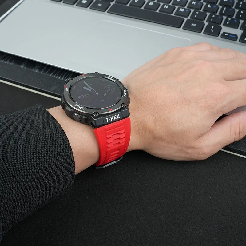 Фото Спортивный силиконовый ремешок для часов на открытом воздухе для AMAZFIT Huami T-Rex 3, умный ремешок для часов Rex 3-го поколения, мужской водонепроницаемый ремешок-браслет №5