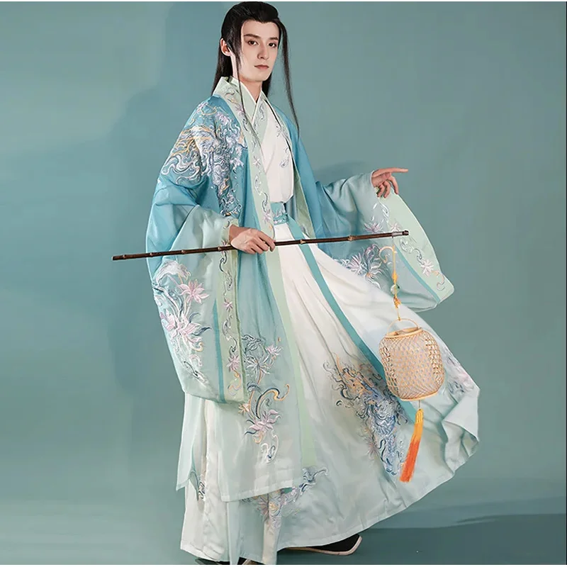 Мужской и Женский костюм Hanfu традиционный Вышитый Костюм 3 предмета