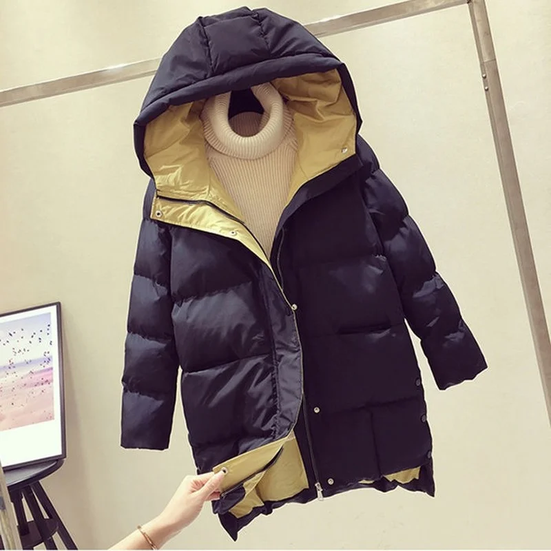 Winter Coat Womens Hooded Padded Jacket Warmth Parka Jacket  Mid Length Top Wholesale Plus Size Loose Leisure New
