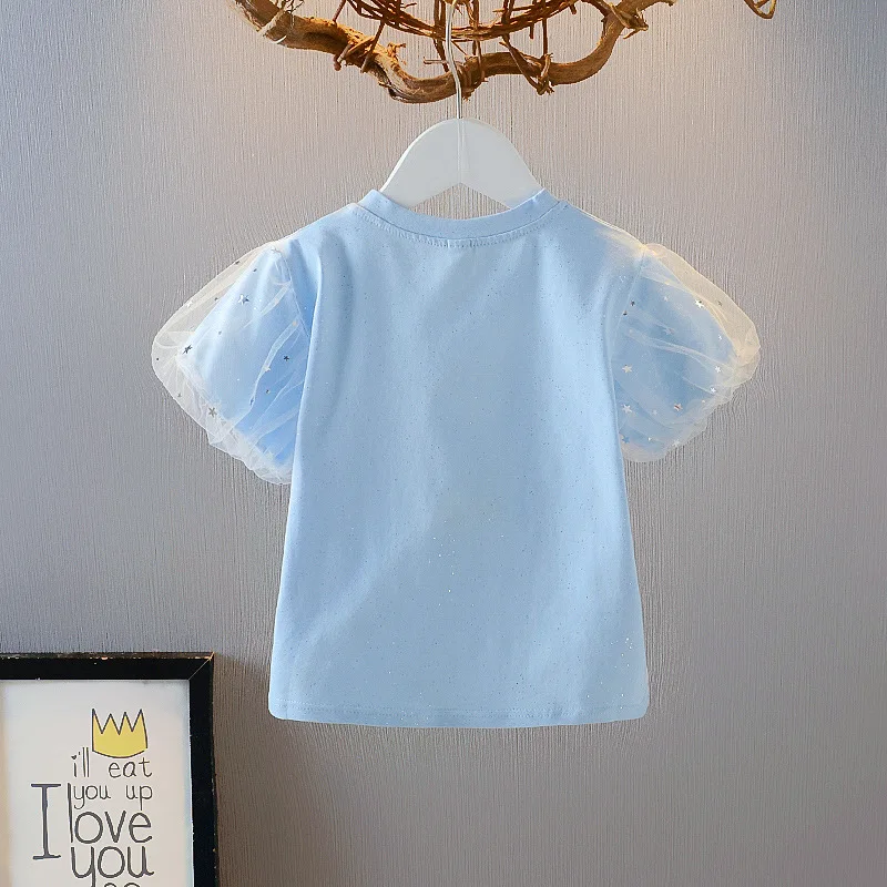 Модная летняя детская одежда кружевная футболка с коротким рукавом и