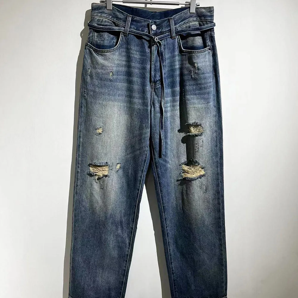 

23ss AC Vintage Washed Ripped Jeans Casual Versatile Trousers Streetwear Sweatpants Traf Men's Clothing Y2k Clothes High Street