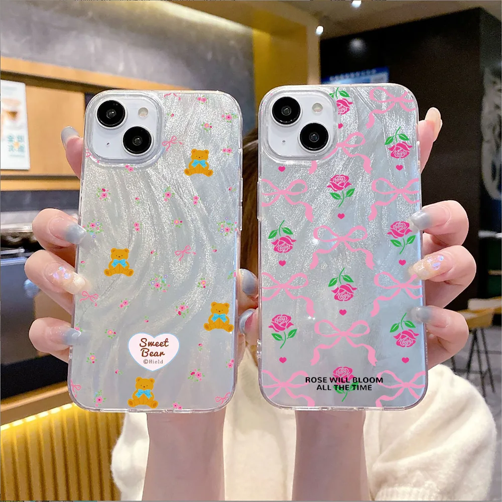 Цветочный Медведь Сердце Лазерное перо пряжа чехол для телефона iPhone 11 12 13 14 15 16 Pro