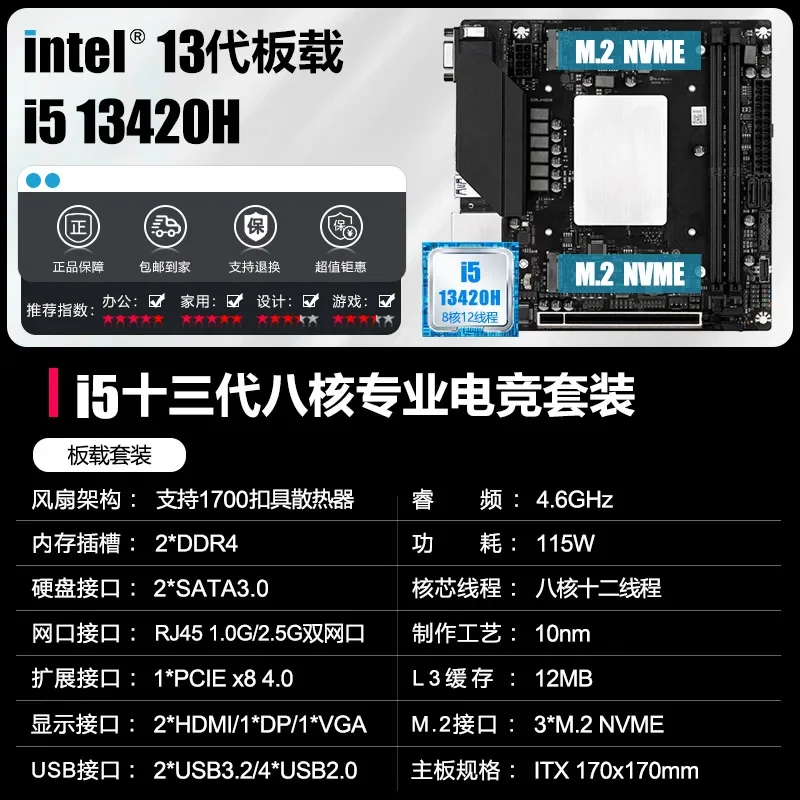 Встроенный процессор Core i5 13420H настольная основная плата 13-го поколения ITX