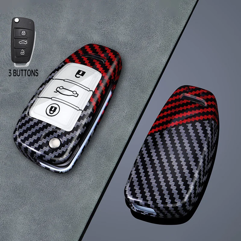 

3-кнопочный чехол для ключей из углеродного волокна для Audi A1 A3 8P 8L A4 A5 B6 B7 A6 A7 C5 C6 4F Q3 Q5 Q7 Q8 TT S3 S4 S6 RS Брелок