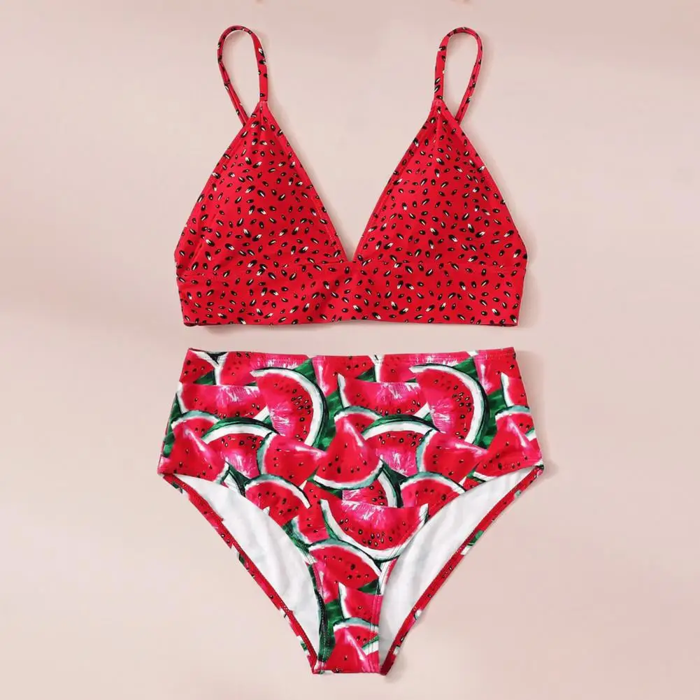 

Популярное летнее бикини на бретельках с принтом арбуза, дышащий треугольный микро бюстгальтер, трусики с высокой талией, купальник