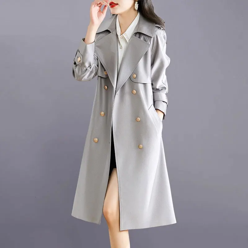 Бутиковый серый плащ женский длинный топ осень 2024 новые темпераментные куртки