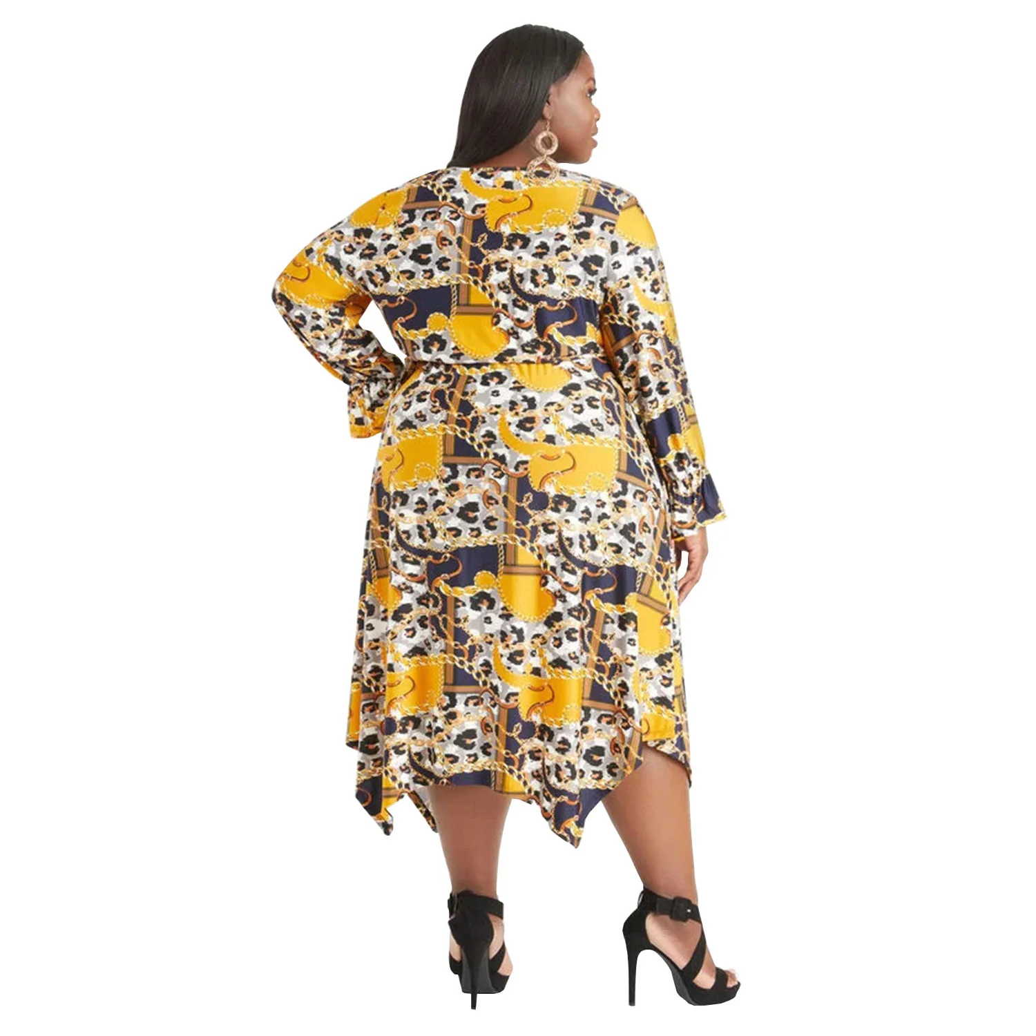 Plus Size Dresses  Elegant Dresses for Women V-Neck  Long Sleeve Dresses for Women Slim Fit Mid-Calf Print Fall Outfits Women