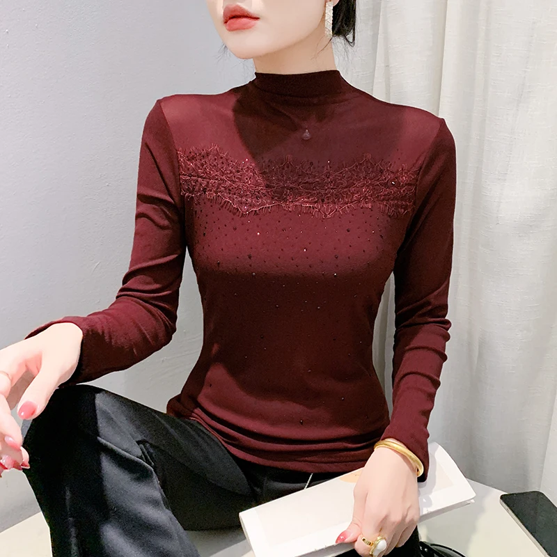 Женская водолазка с длинным рукавом элегантная облегающая однотонная Сетчатая