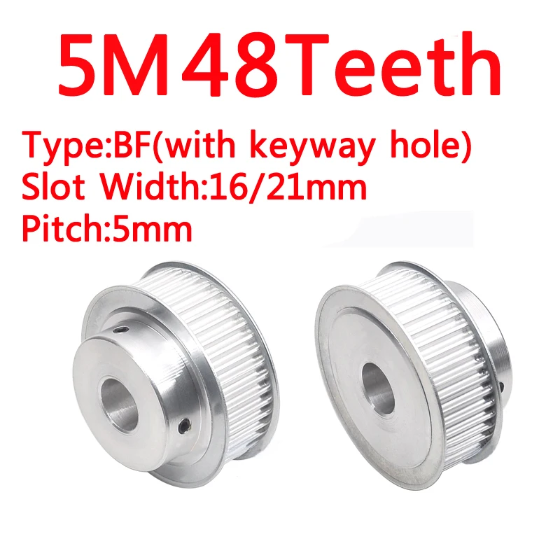 

5M 48 Teeth Timming Pulley BF Type Convex Step with Keyway Hole 8x3.3mm Top Wire M6*2 5M48T Synchronous Wheel Slot Width 16/21mm