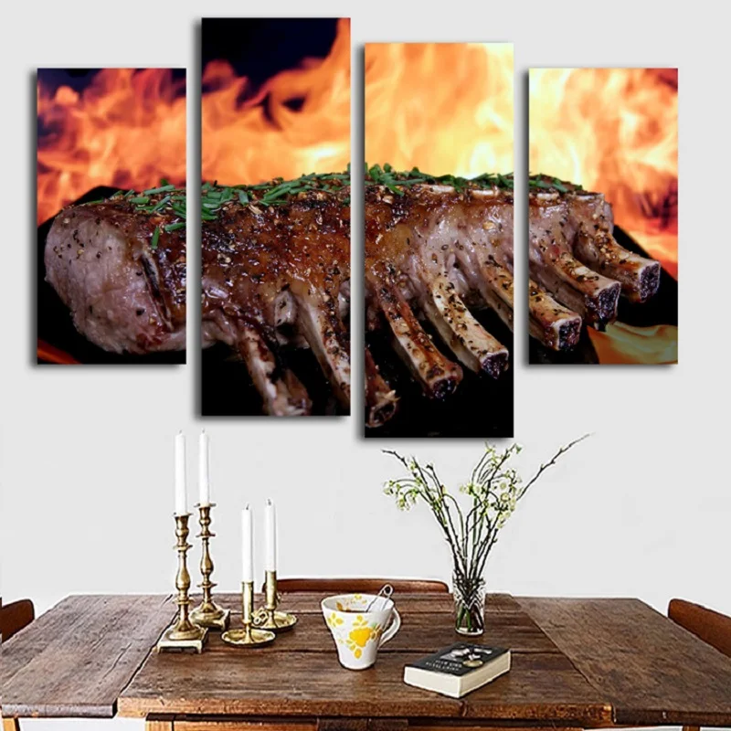 

Angel's Art 4pcs/Set Unframed Delicious Steak HD Print Modern Canvas Oil Painting