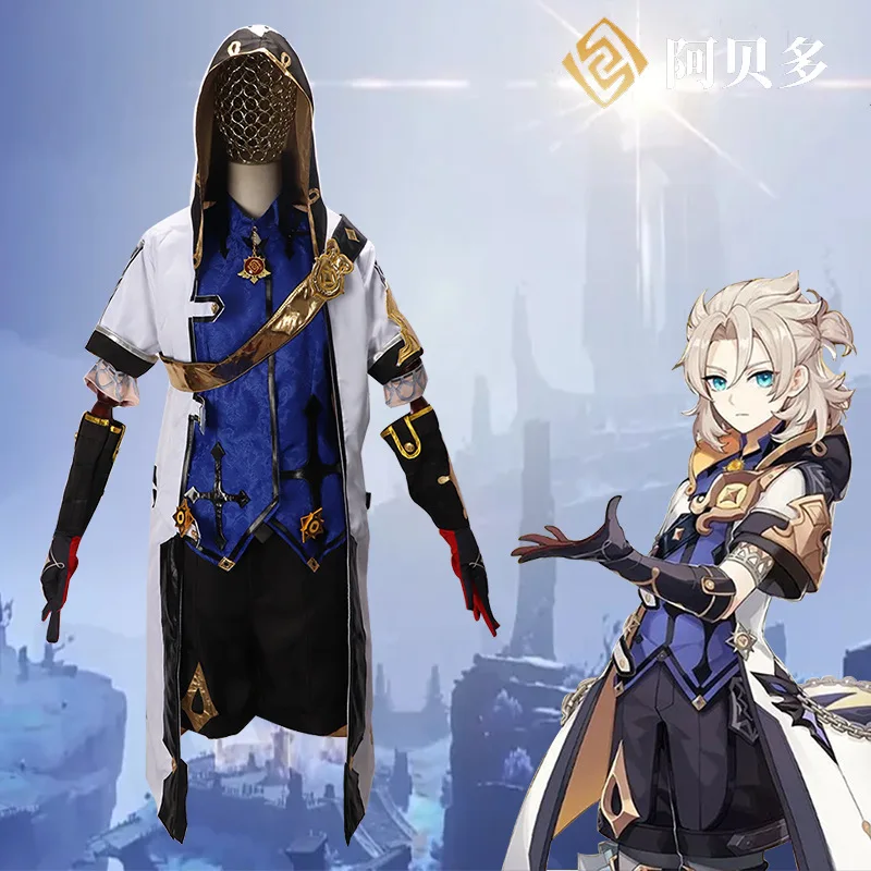 

Anime Genshin Impact Albedo Cosplay Costume Halloween Costume Cloak And Trousers + Wig Albedo Son Of Chalk White Wig Unisex Cos