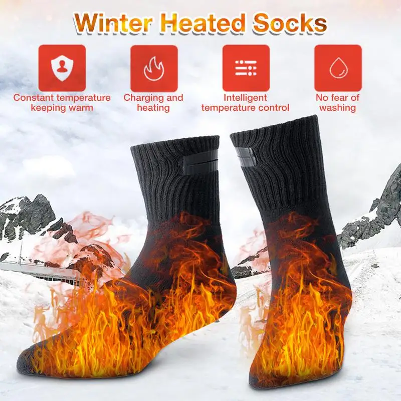 

Winter Electric Heating Socks USB Rechargeable Warm Heated Socks Adjustable Temperature Outdoors Thermal Socks Foot Warmer