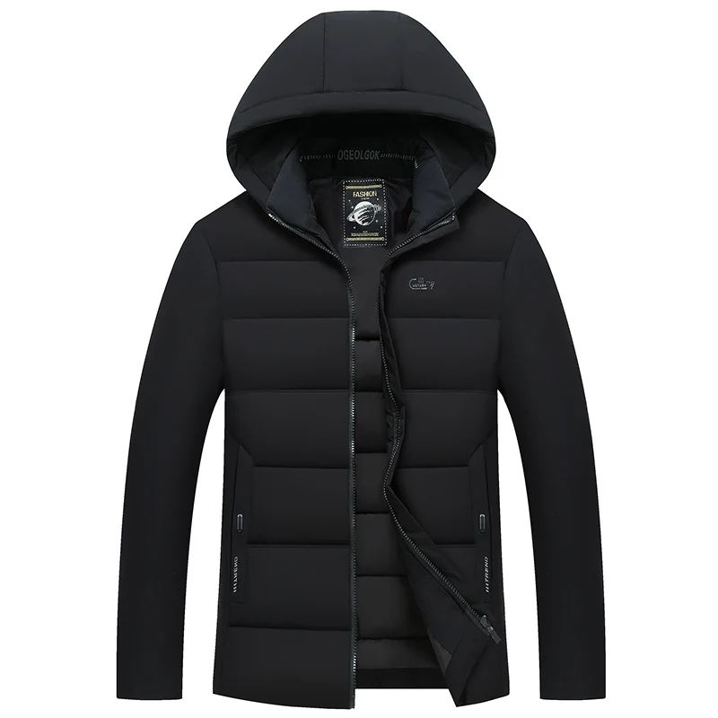 

Мужская зимняя куртка-пуховик с капюшоном и подкладкой, однотонная