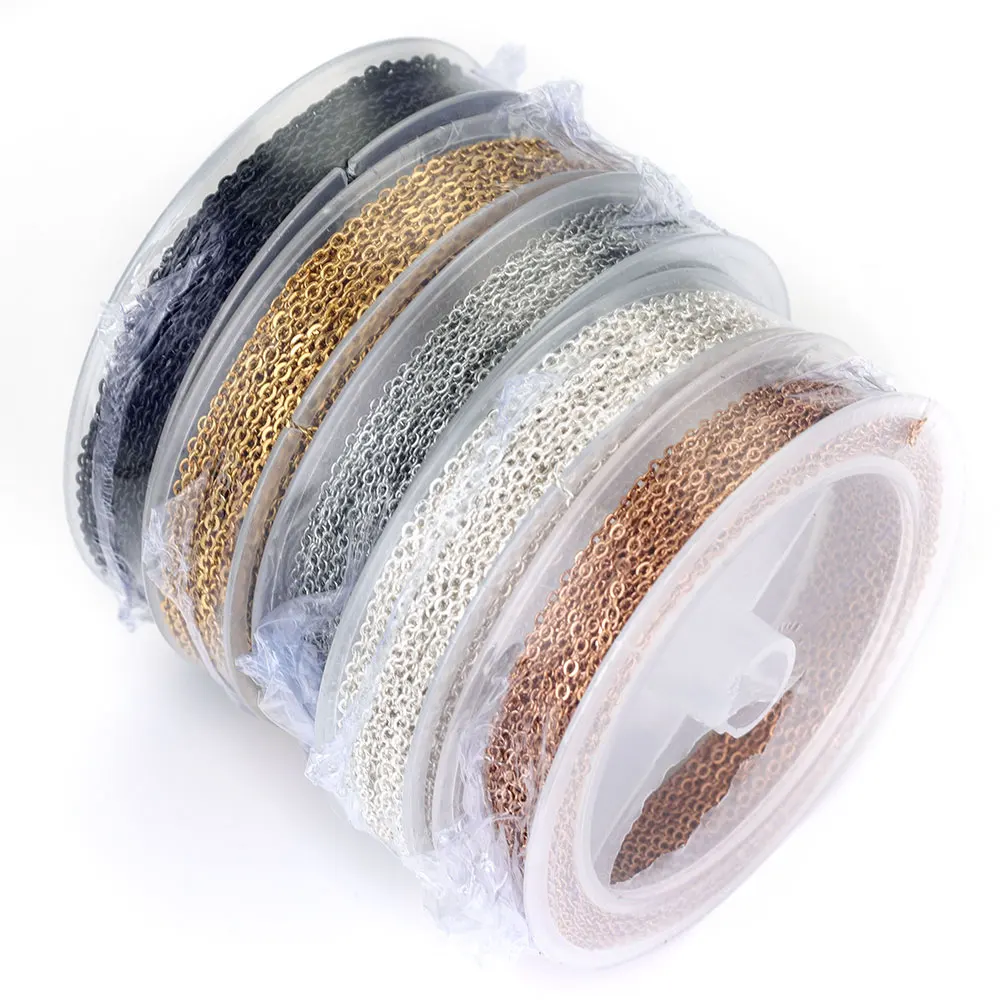 10м/рулон Нержавеющая сталь Серебро Розовое золото Кабельные цепочки Оптом 1 1.5 2 2.5мм DIY Поставки для изготовления ювелирных изделий