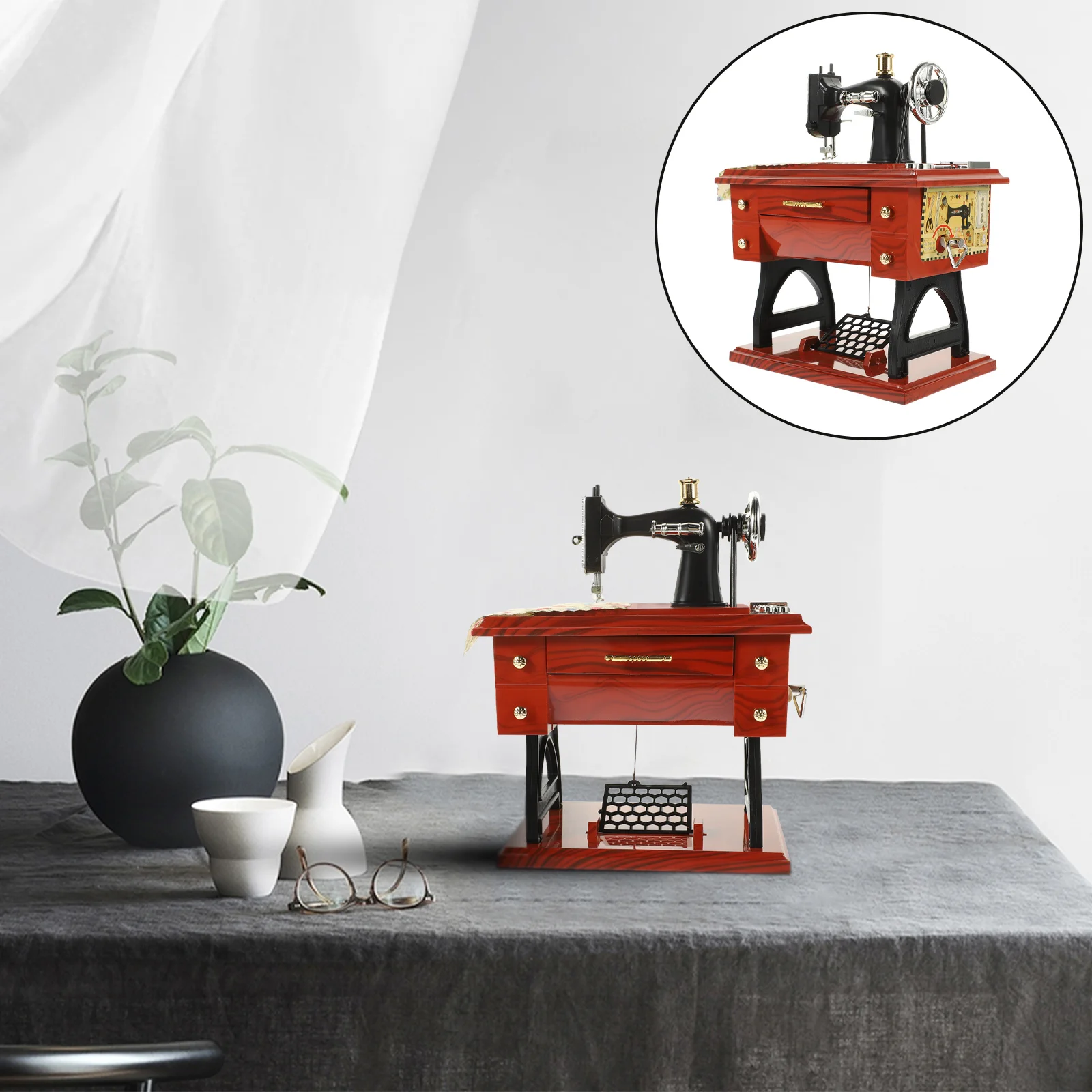 

Music Machine Box Sewing Vintage Sartorius Mini Musical Toy Decor Sweing Simulation Model Retro Mechanism Statue Cranked Hand