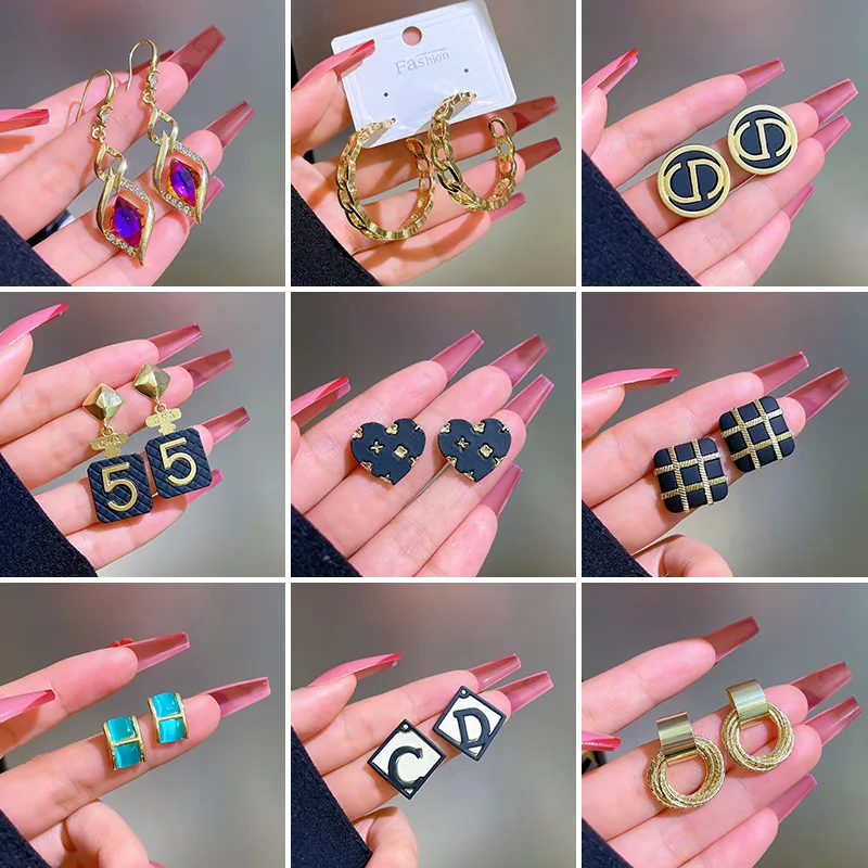 

Fashion Korea Drop Earrings Silver Needle Anti-allergy Earrings for Women Heart Round Cute Animals Jewelry Accessories Set Gift
