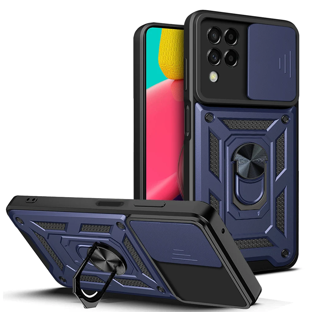 

Slide Camera Protection Armor Phone Case For Samsung galaxy M51 M62 F62 M52 M33 M23 F23 5G Magnetic Ring Holder Shockproof Cover