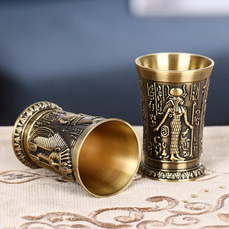 50ML Vintage Metal Egyptian Wine Glass Pharaoh Tut Engraving Goblet Cocktail Whiskey Beer Cup Water Glass Bar Home Decor images - 6