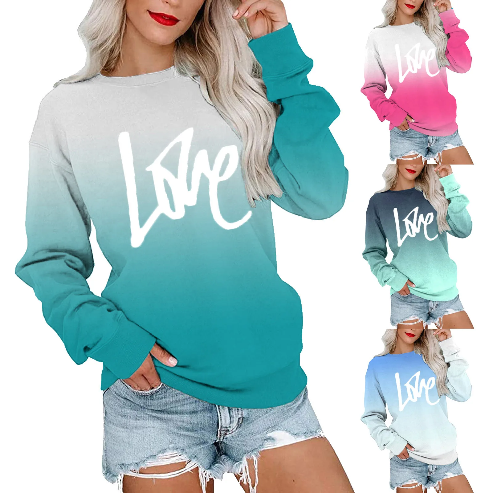 

Женский свитшот с длинным рукавом, круглым вырезом и градиентным принтом