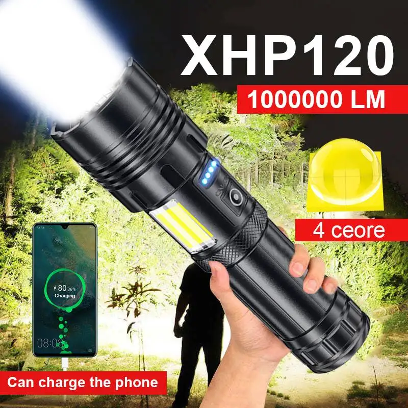 

Super XHP70+COB Powerful Led Flashlight High Power Torch light Rechargeable Tactical flashlight 26650 USB Camping Lamp
