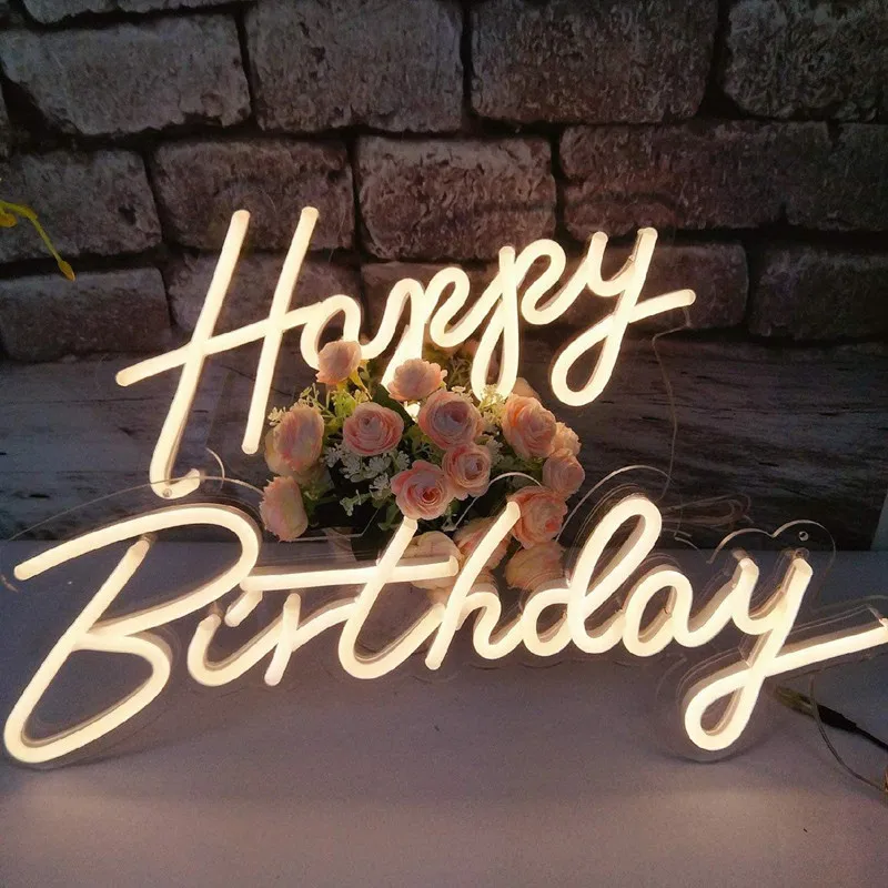 Happy Birthday Led Neon Sign Acrylic Wall Hanging Decor Birthday Backdrop Night Light Kids Adult Birthday Party Decor Supplies