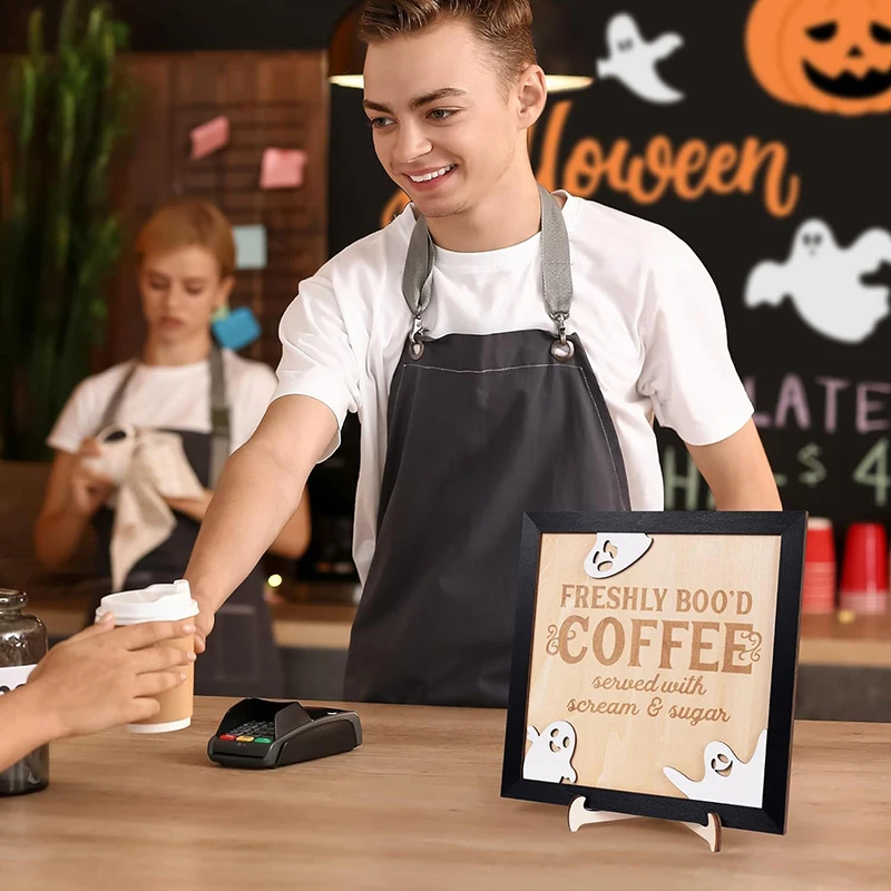 Цельный 3D двойной деревянный знак кофе забавная тема Хэллоуина свежий бу с