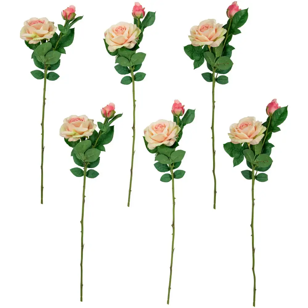 

Set of 6 Light Pink Real Touch Artificial Rose Stems 26"