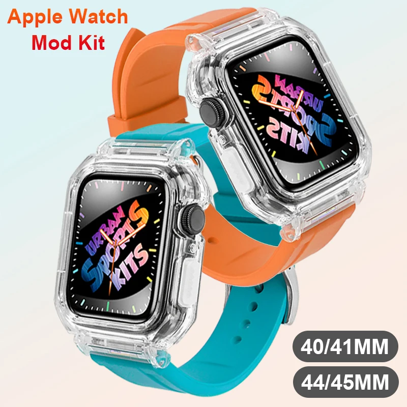 

Luxury Modification Mod Kit for Apple Watch 8 7 41mm 45mm Fluororubber Band for iWatch Series SE 6 5 4 40mm 44mm Case&Band